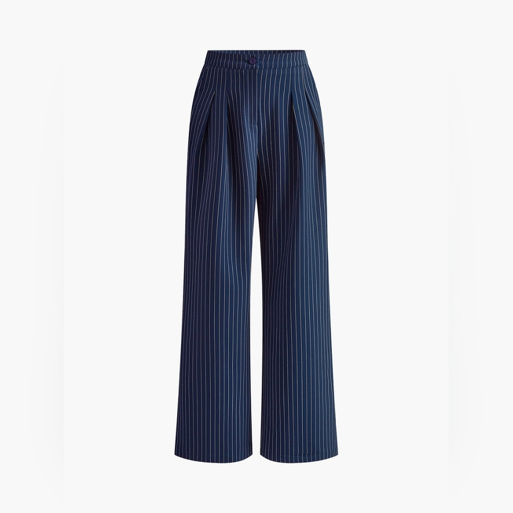 NWT XS Commense Dark Blue Striped Trousers